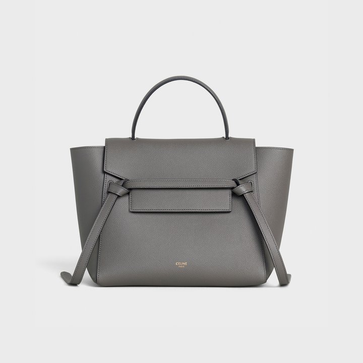 Grey Micro Belt Bag In Grained Calfskin - Leather Women's Handbag - Bagsfits