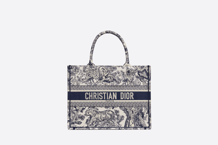 Blue Toile de Jouy Embroidery Small Book Tote - Women’s Leather Bag