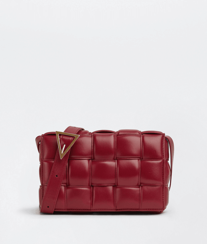 Dark Red Padded Cassette Leather Bag - Leather Women's Handbag - Bagsfits