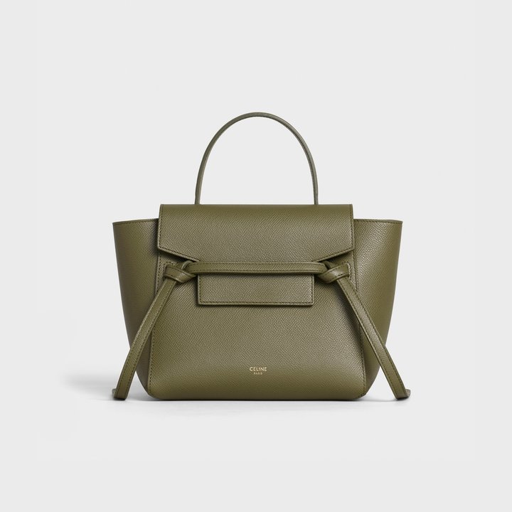 Army Green Nano Belt Bag In Grained Calfskin - Leather Women's Handbag - Bagsfits