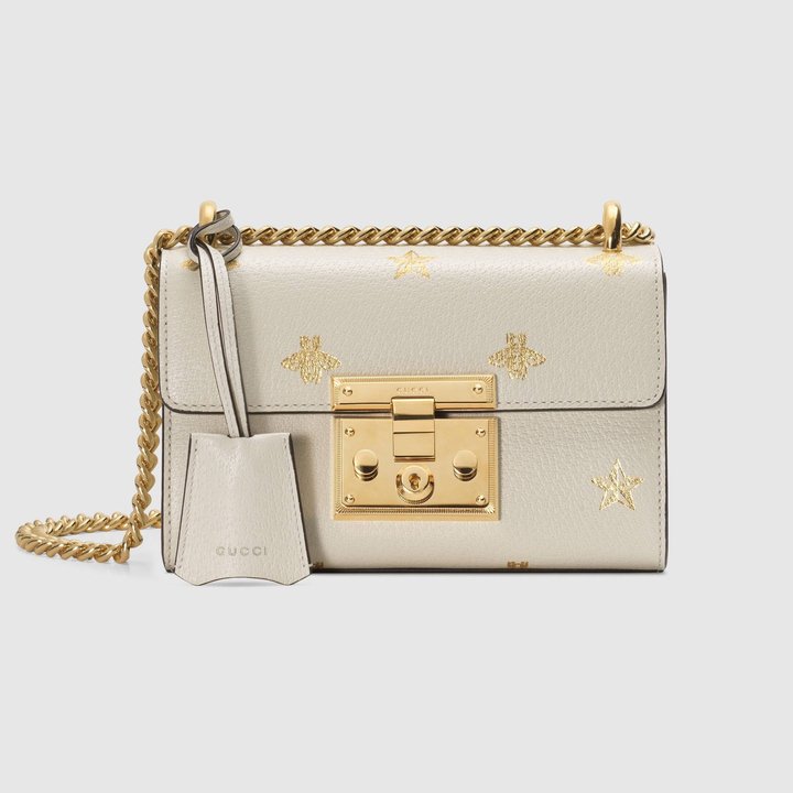 White Leather Padlock Bee Star Small Shoulder Bag - Leather Women's Handbag