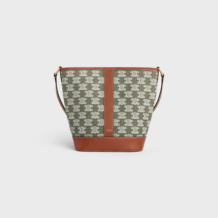 Khaki Small Bucket In Textile With Triomphe Embroidery - Leather Women's Handbag - Bagsfits