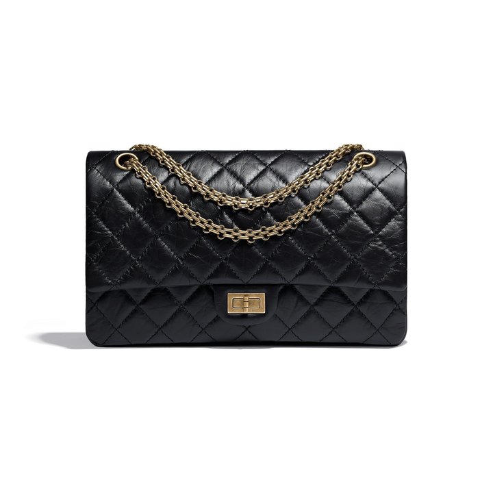 Large 2.55 Handbag - Leather's Women Shoulder Bag - Black & Gold-tone Metal