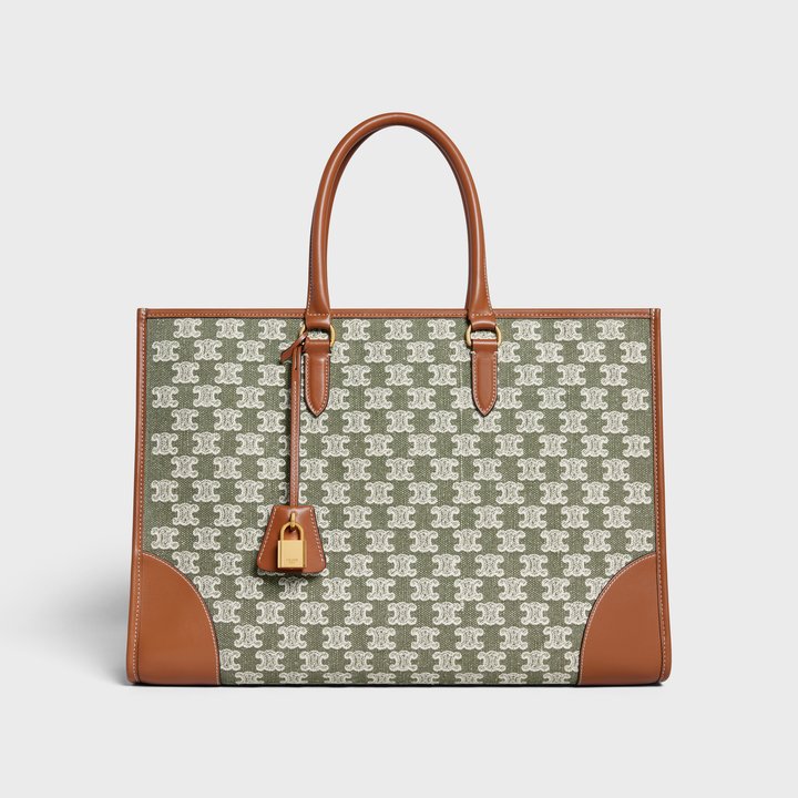 Khaki Horizontal Cabas In Textile With Triomphe Embroidery - Leather Women's Handbag - Bagsfits