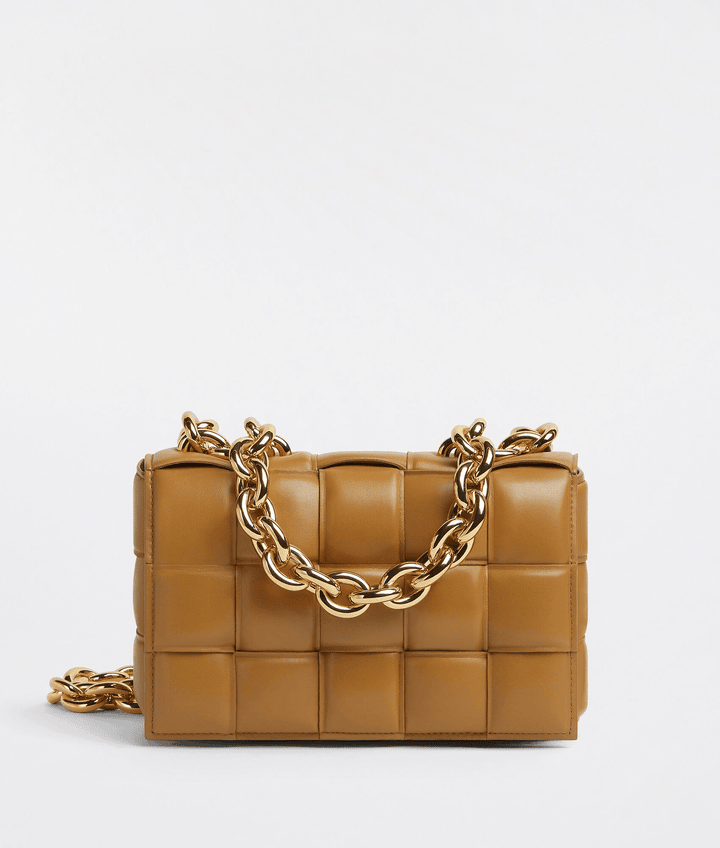 Caramel Chain Cassette Leather Bag - Leather Women's Handbag - Bagsfits