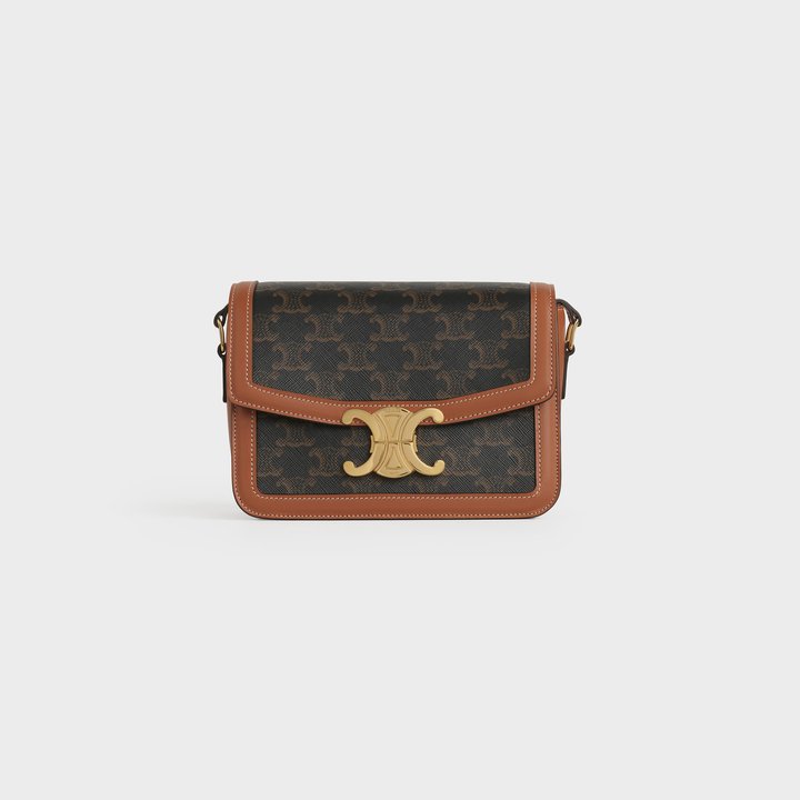 Tan Teen Triomphe Bag In Triomphe Canvas And Calfskin - Leather Women's Handbag - Bagsfits