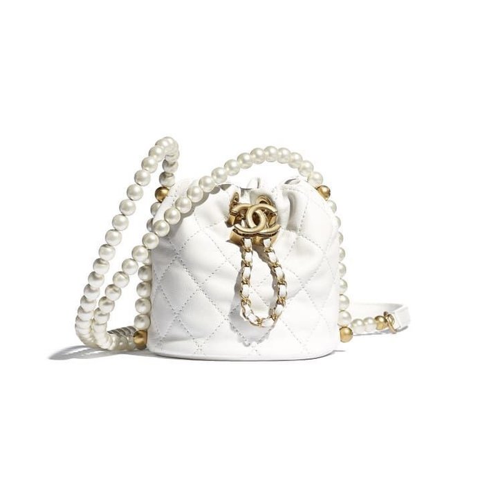 White Calfskin Mini Drawstring Bag - Leather's Women Shoulder Bag