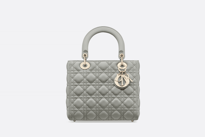 Gray Cannage Lambskin Medium Lady Bag - Leather Women's Handbag - Bagsfits