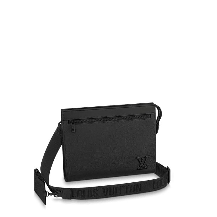 Black Messenger Voyage Aerogram Leather Bag - Leather Men's Handbag - Bagsfits