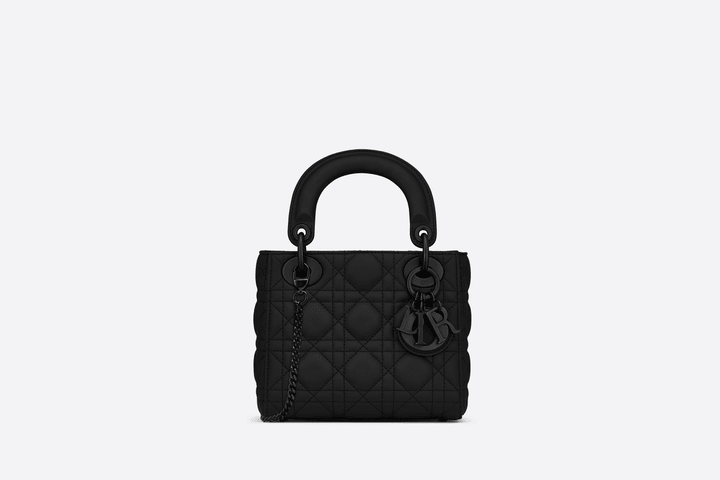 Black Ultramatte Cannage Calfskin Mini Lady Bag - Leather Women's Handbag - Bagsfits