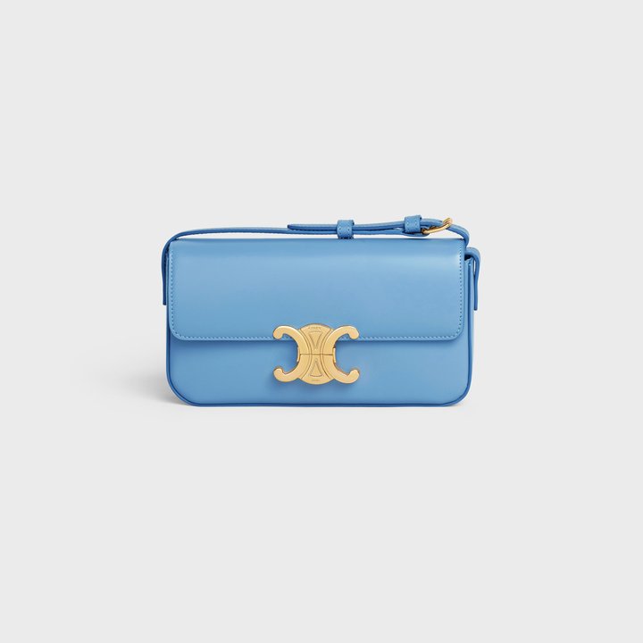 Azure Triomphe Shoulder Bag In Shiny Calfskin - Leather Women's Handbag - Bagsfits