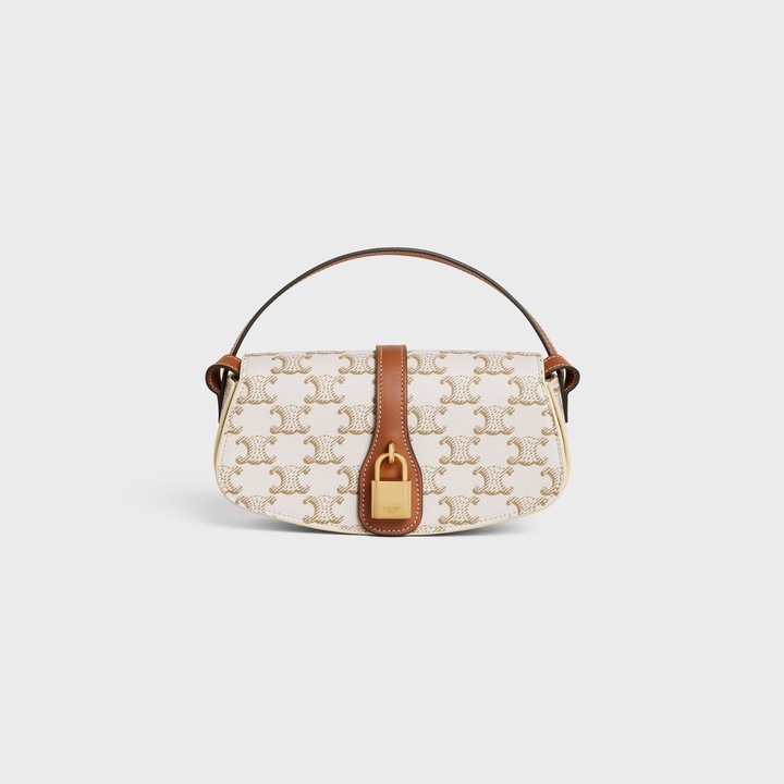White Clutch On Strap In Triomphe Canvas And Calfskin - Leather Women's Handbag - Bagsfits