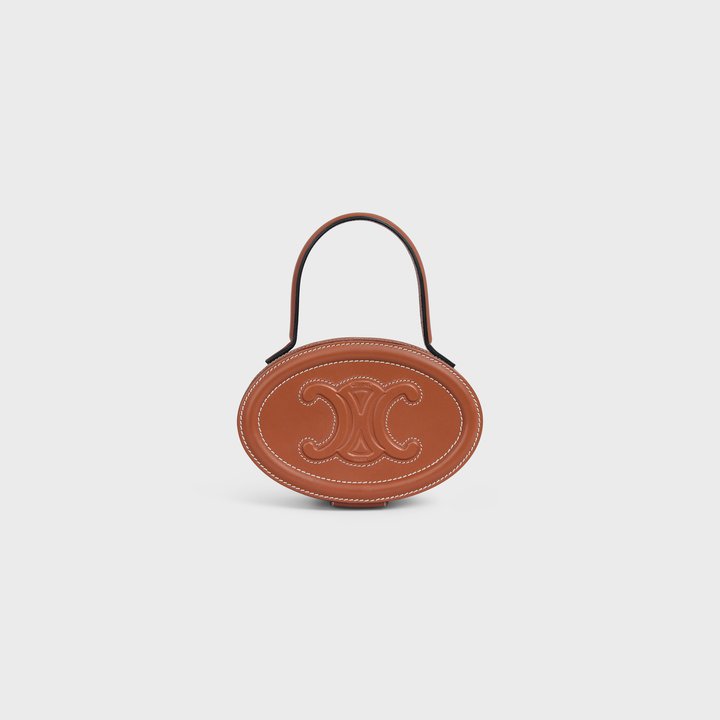 Tan Oval Minaudiere Cuir Triomphe In Smooth Calfskin - Leather Women's Handbag - Bagsfits