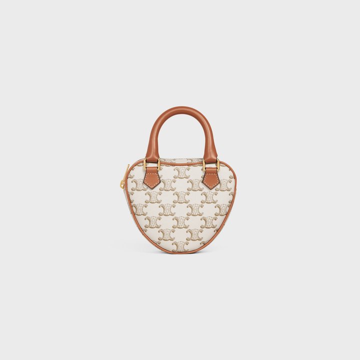 White Medium Celine Heart In Triomphe Canvas And Calfskin - Leather Women's Handbag - Bagsfits