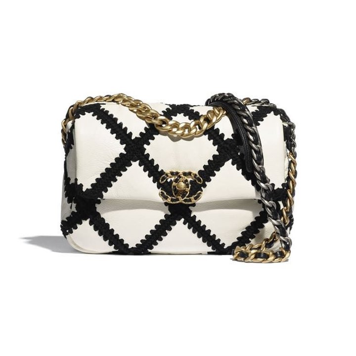 Calfskin Black & White Chnl 19 Handbag - Leather's Women Shoulder Bag
