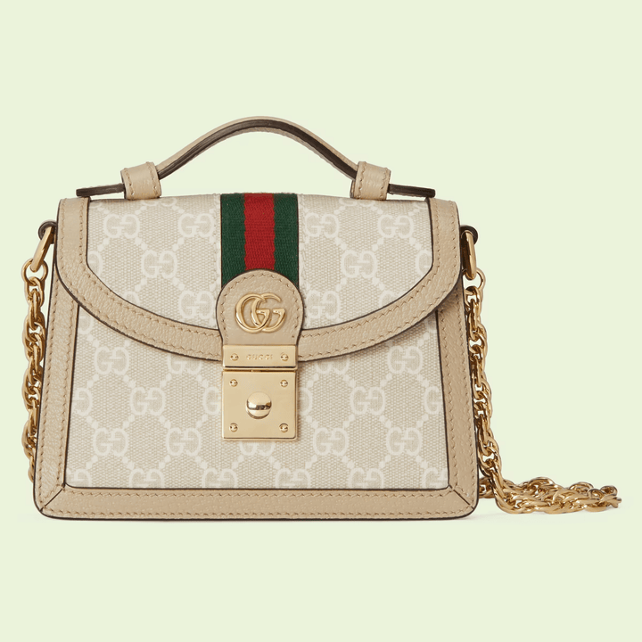 Beige & White Ophidia GG Mini Shoulder Bag - Leather Women's Handbag - Bagsfits