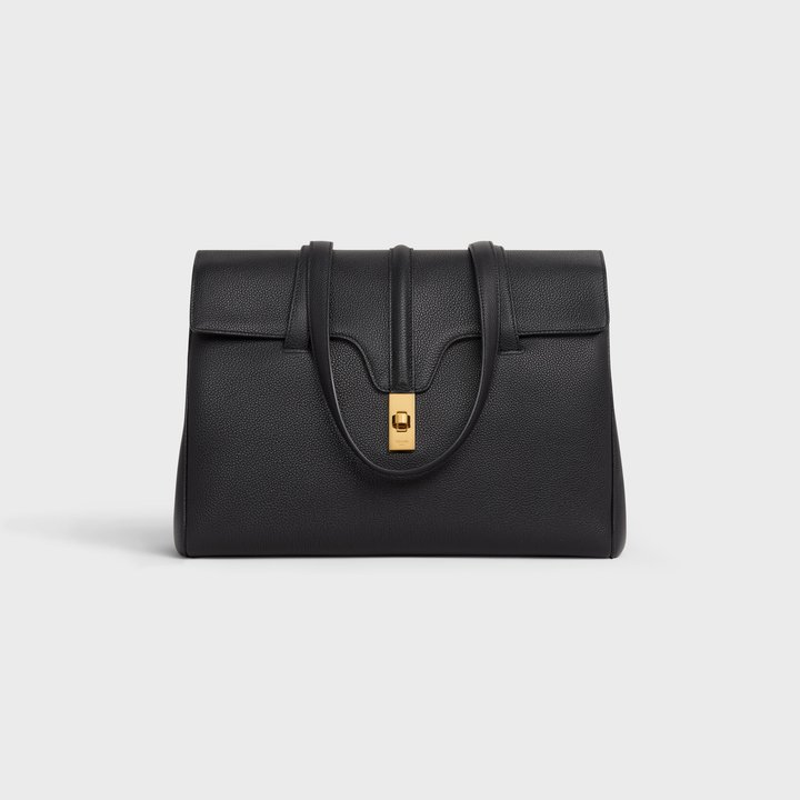 Black Medium Soft 16 Bag In Supple Rained Calfskin - Leather Women's Handbag - Bagsfits