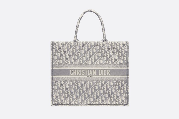 Gray Oblique Embroidery Book Tote - Women’s Leather Bag