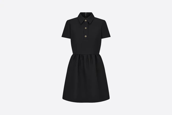 Black Wool and Silk Fitted Dress With 'CD' Buttons - Women's Clothes - Bagsfits