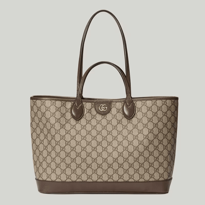 Beige and ebony GG Supreme Canvas Ophidia Medium Tote Bag - Leather Women's Handbag - Bagsfits