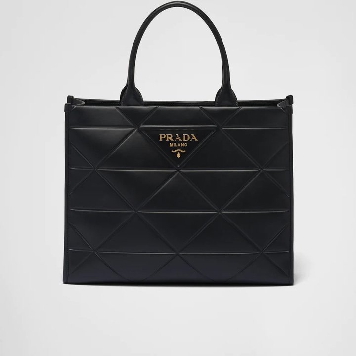 Black Large Leather PRD Symbole Bag With Topstitching - Leather Women's Handbag - Bagsfits