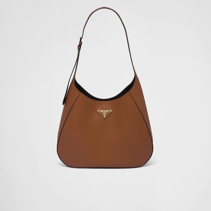 Large Leather Shoulder Bag With Topstitching - Leather Women's Handbag - Bagsfits
