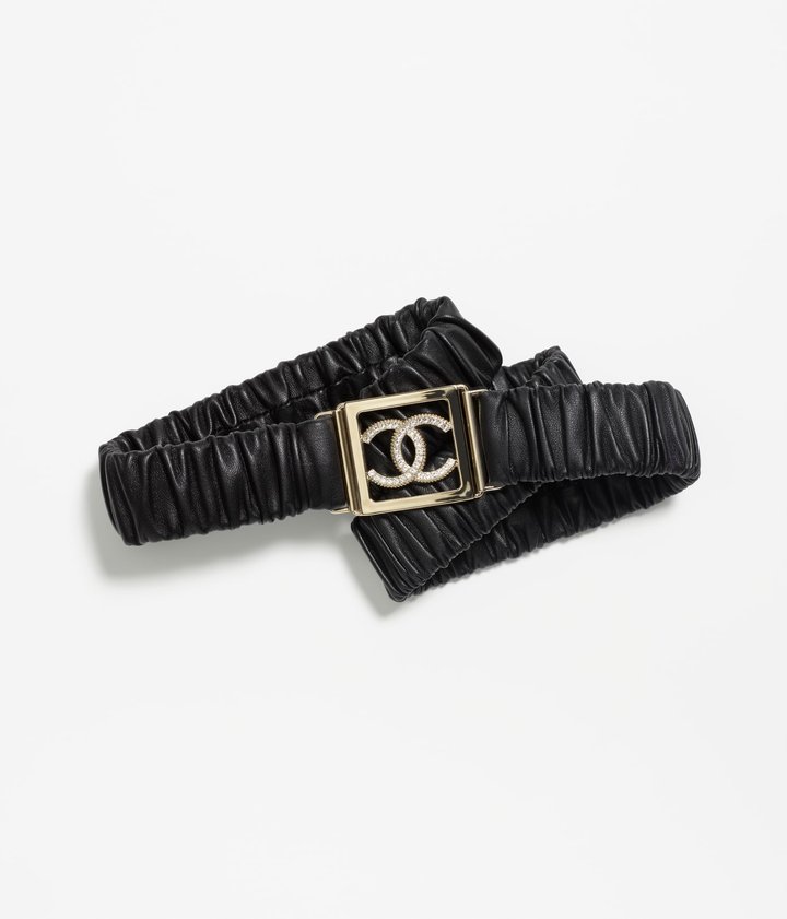Lambskin Belt with Gold-Tone Metal & Strass - Leather Women Belt