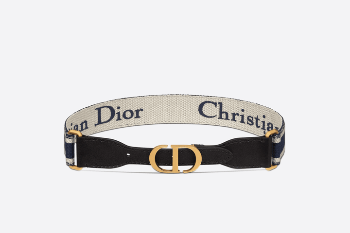 Blue and Cream Embroidered Canvas CD Belt - Leather Women Belt
