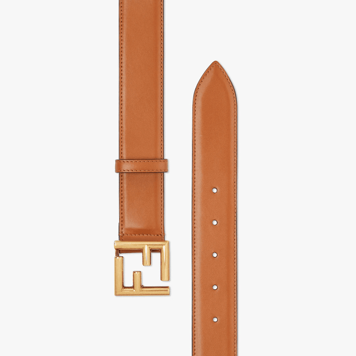 Natural Coloured Leather Belt With Loop And FF Stud Buckle - Leather Women's Belts - Bagsfits