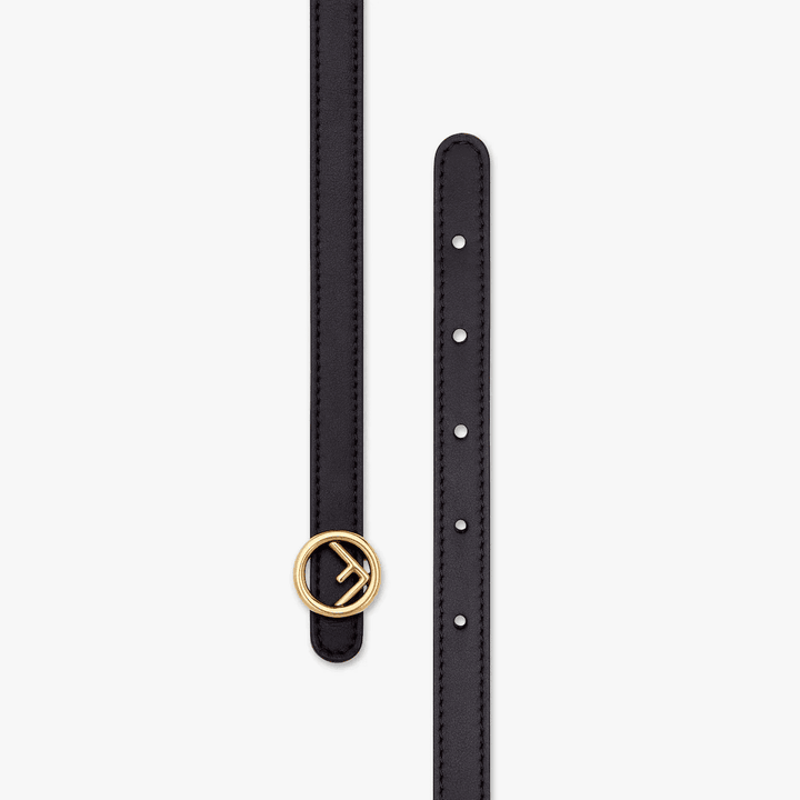 Black Leather Slim Belt With Round Buckle - Leather Women's Belts - Bagsfits