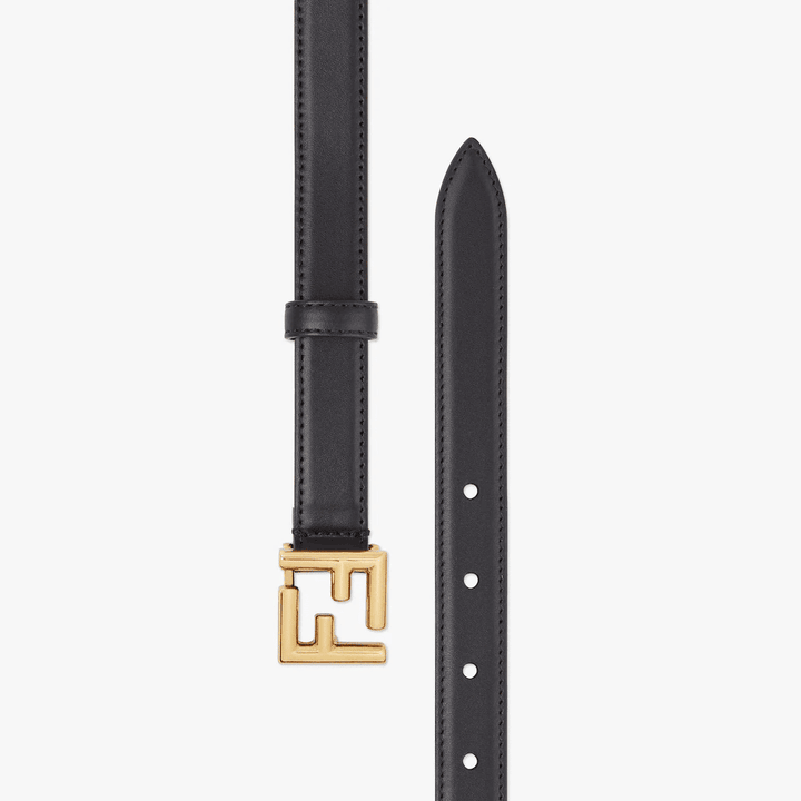 Black Leather Thin Belt With Loop And FF Stud Buckle - Leather Women's Belts - Bagsfits