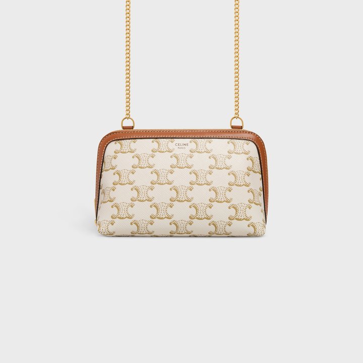White Clutch With Chain In Triomphe Canvas And Lambskin - Leather Women's Handbag - Bagsfits
