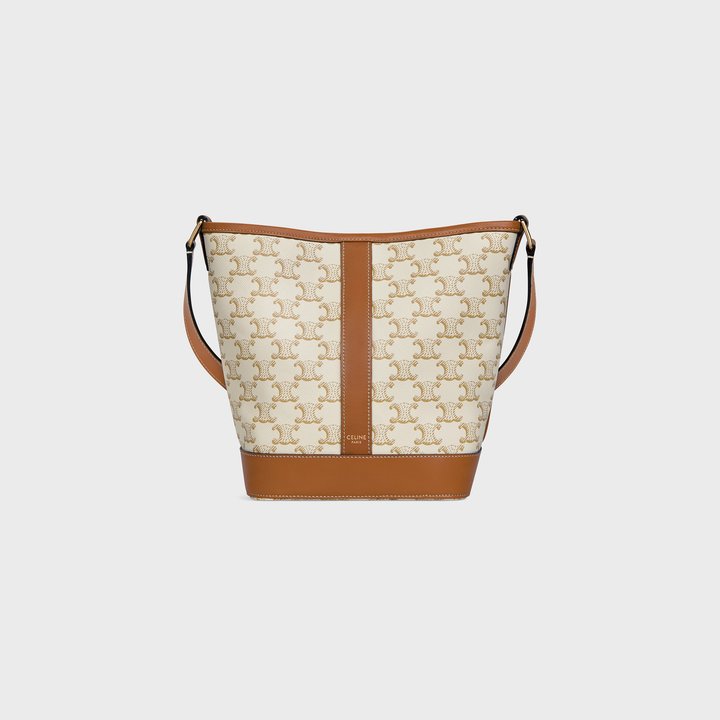 White Small Bucket In Triomphe Canvas And Calfskin - Leather Women's Handbag - Bagsfits
