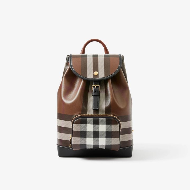 Check and Leather Backpack - Leather Women's Backpack - Bagsfits