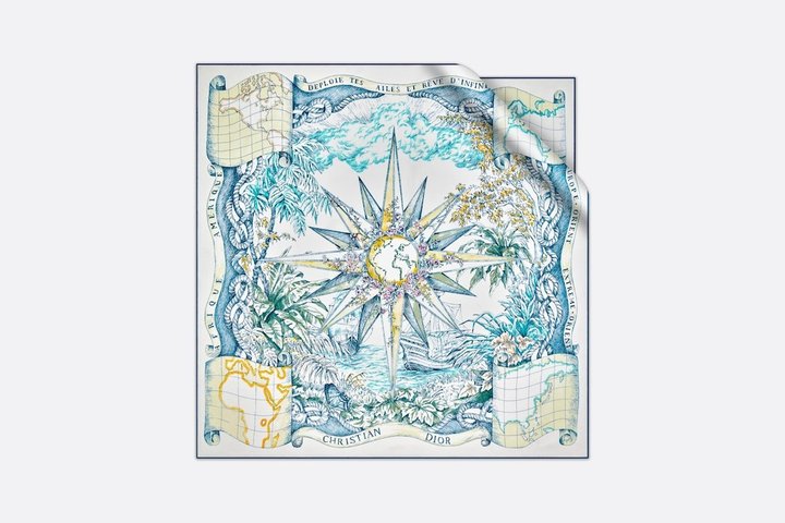 Ecru Multicolor Silk Twill Rêve D'Infini 90 Square Scarf - Scarf & Shawl