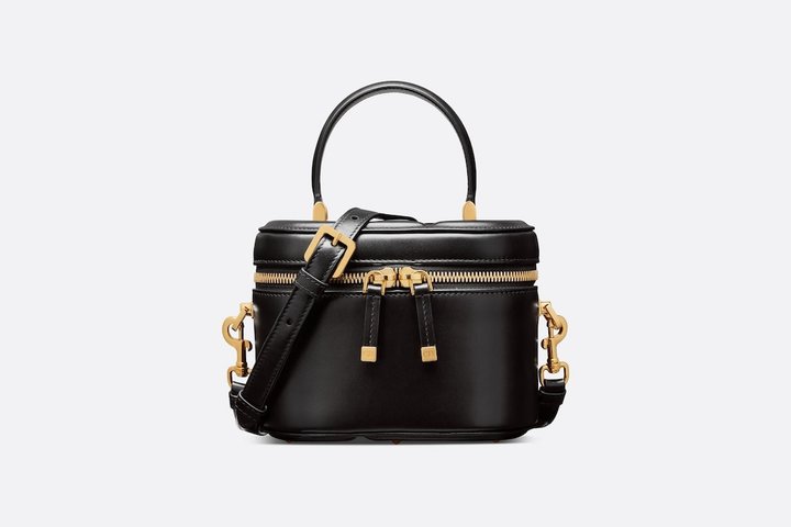Black Calfskin with Embossed CD Signature Small CD Signature Vanity Case - Leather Women's Bag - Bagsfits