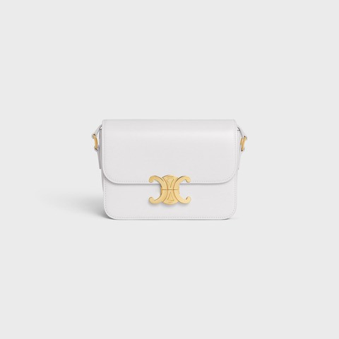 Teen Triomphe Bag In Shiny Calfskin Arctic White - Leather Women's Bag - Bagsfits