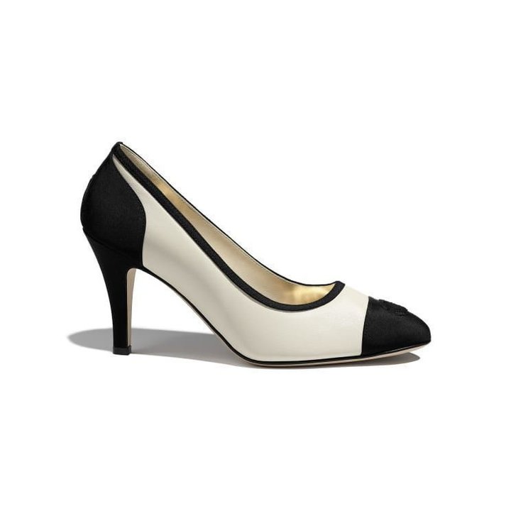 Ivory & Black Lambskin Pumps - Women's Designer Pumps