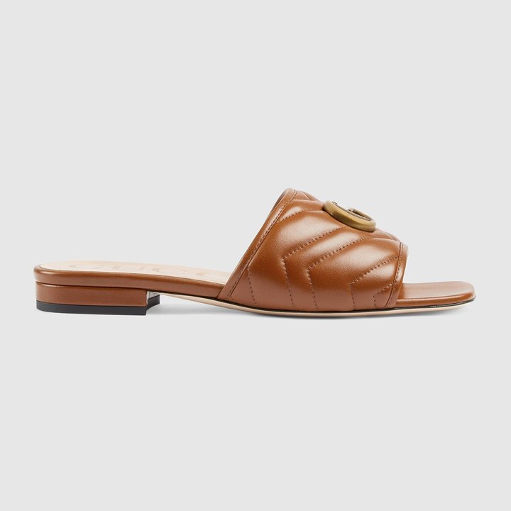 Brown Women's Slide With Double G - Women's Designer Sandals