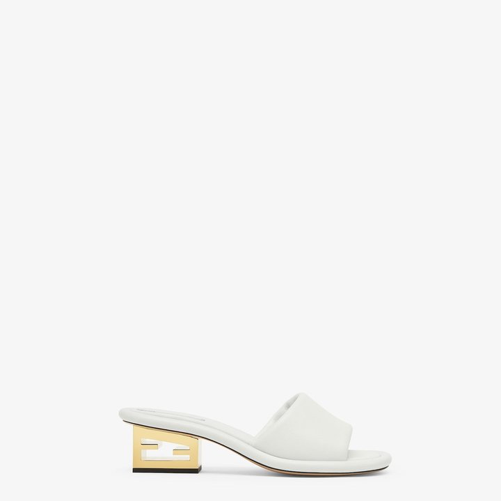 Baguette White Nappa Leather Slides - Women's Designer Shoes