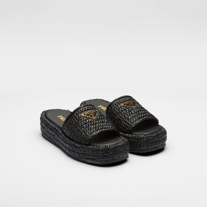Black Crochet Flatform Slides - Women's Designer Shoes