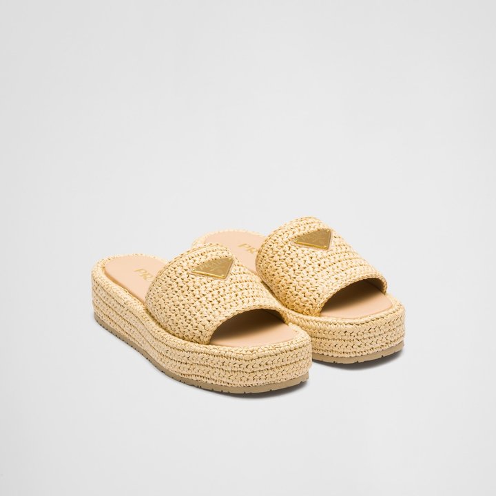 Natural Crochet Flatform Slides - Women's Designer Shoes