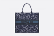 Blue Dior Roses Embroidery Large Book Tote - Leather Women's Handbag - Bagsfits