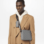 Anthracite Gray Duo Messenger Monogram Shadow Leather Bag - Leather Men's Handbag - Bagsfits