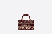 Burgundy Oblique Embroidery Mini Book Tote - Women’s Leather Bag