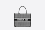 Black and White Houndstooth Embroidery Small Book Tote - Women’s Leather Bag