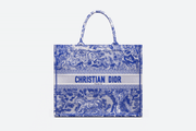 Fluorescent Blue Toile De Jouy Transparent Canvas Large Book Tote Bag - Leather Women's Handbag - Bagsfits
