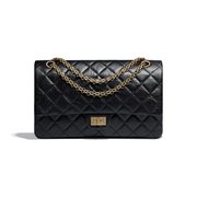 Large 2.55 Handbag - Leather's Women Shoulder Bag - Black & Gold-tone Metal