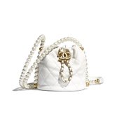 White Calfskin Mini Drawstring Bag - Leather's Women Shoulder Bag