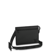 Black Messenger Voyage Aerogram Leather Bag - Leather Men's Handbag - Bagsfits